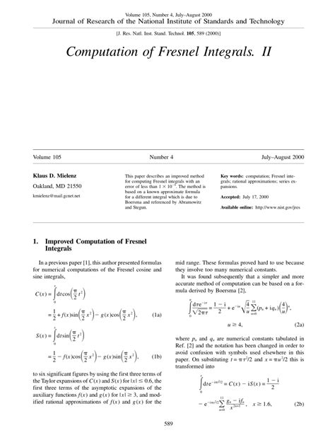 computation of fresnel integrals