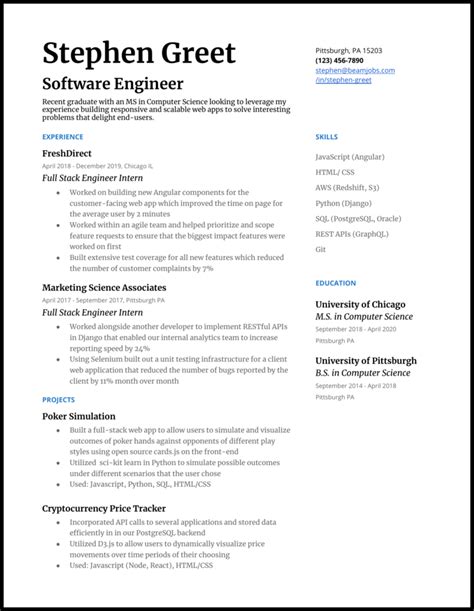 Computer Science Entry Level Resume Template Business