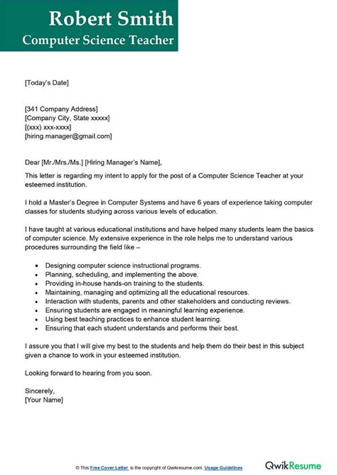 Science Teacher Cover Letter With Experience Plancha