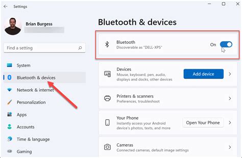 computer's bluetooth settings menu