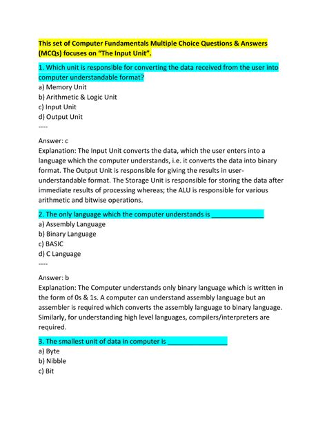 Computer Application Multiple Choice Questions And Answers Pdf