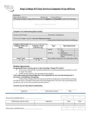computer drop off form template