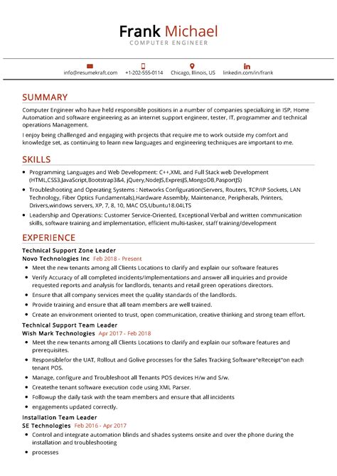 computer engineer cv example