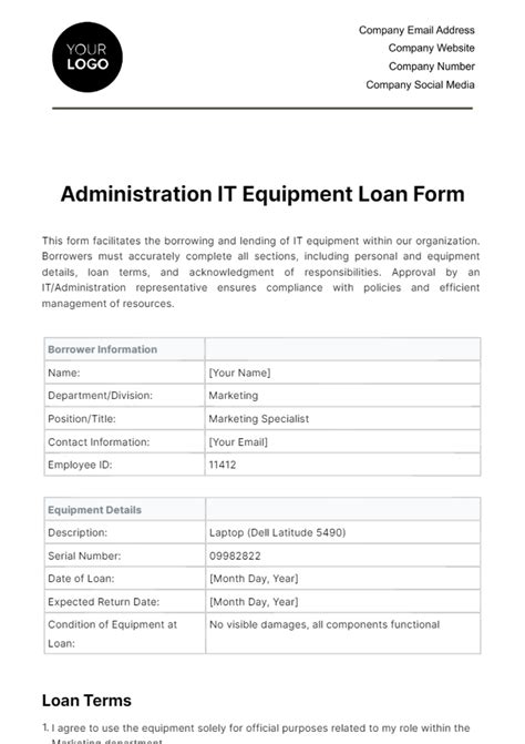 computer equipment loan form template