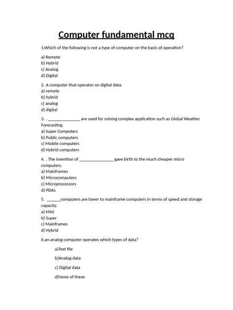 +14 Computer Fundamental Mcq Pdf 2023
