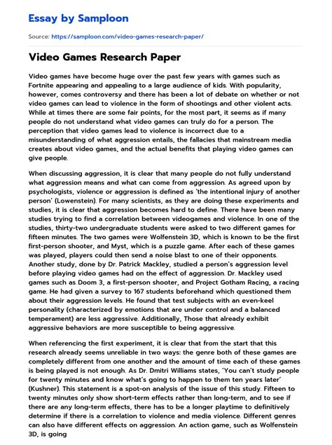 Computer Games Research Paper