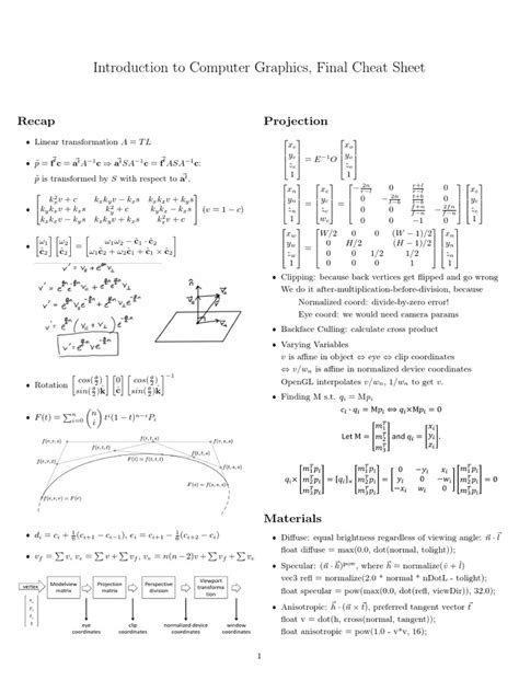 Computer Graphics Cheat Sheet