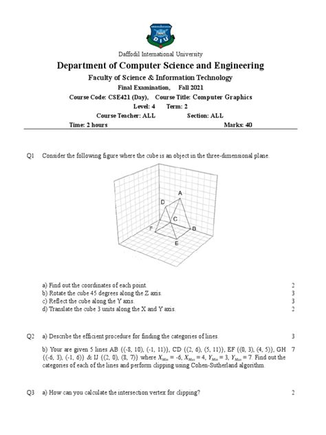 Computer Graphics Exam Paper