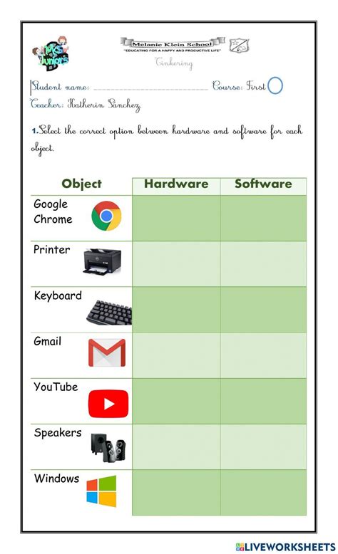 Computer Hardware And Software Worksheet