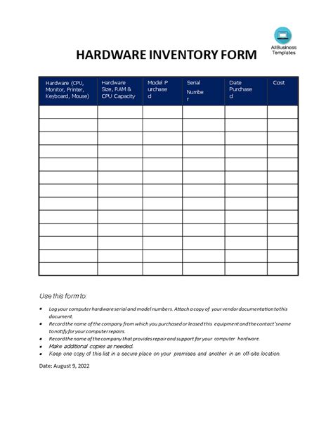 Computer Hardware Inventory Format In Excel