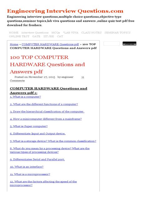 Computer Hardware Questions And Answers Pdf