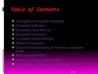 Computer Hardware Table Of Content