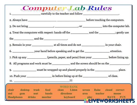 Computer Lab Rules Activity