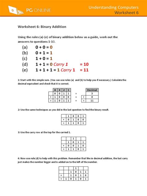 Computer Math Problems Worksheet Binary