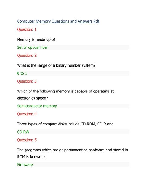 Computer Memory Questions