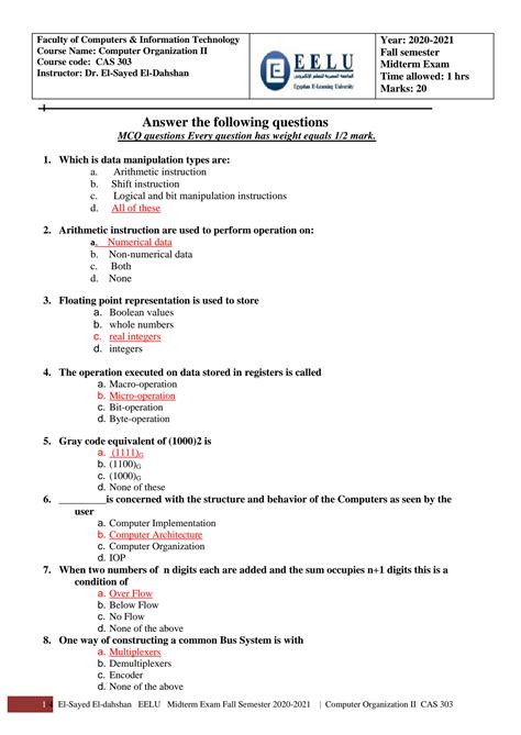 Computer Organization And Architecture Midterm Exam