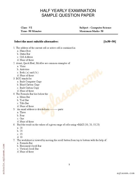 Computer Paper Class 6Th