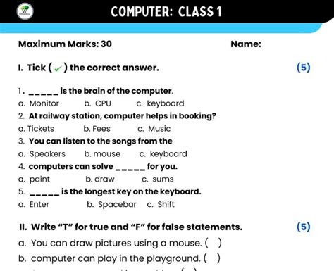 Computer Questions For Class 1 To 5 Pdf