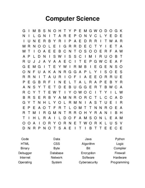 Computer Science Free Printable Word Search