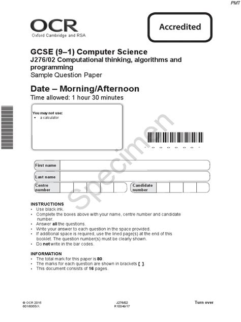 Computer Science Past Paper Ocr
