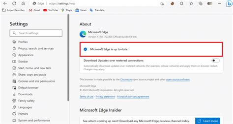 Image of a computer screen displaying the Microsoft Edge browser update notification.