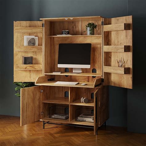 Caspian Sywell Walnut & Black Gloss PC Hideaway Computer Desk Table
