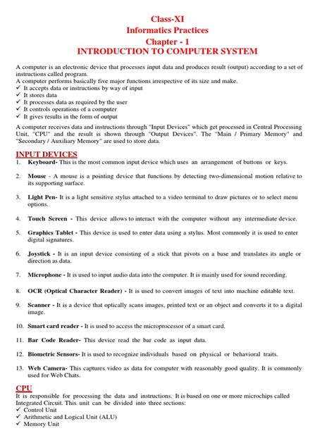 computer system class 11 ip notes pdf