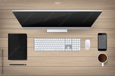 Computer Table Top View Vector