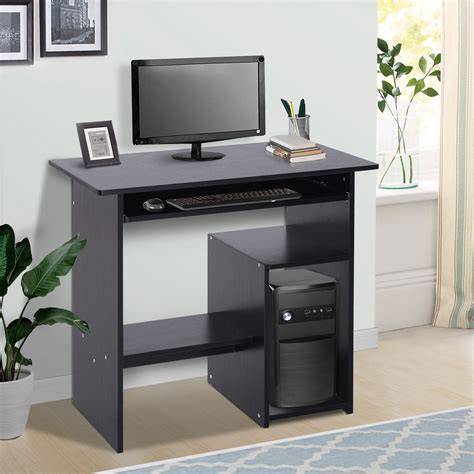 Compact Small Computer Table Wooden Desk Keyboard Tray Storage