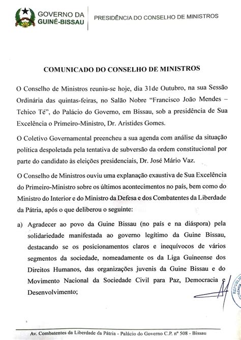 comunicado de conselho de ministros