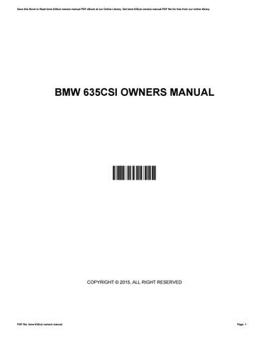 Bmw 635csi Owners Manual Pdf