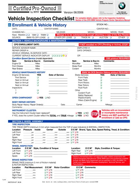 Bmw Certified Pre-owned Vehicle Inspection Checklist