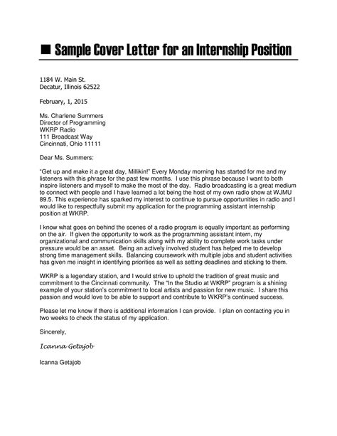 Cover Letter Examples For Internship
