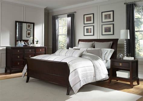 Grey Bedroom With Dark Wood Furniture