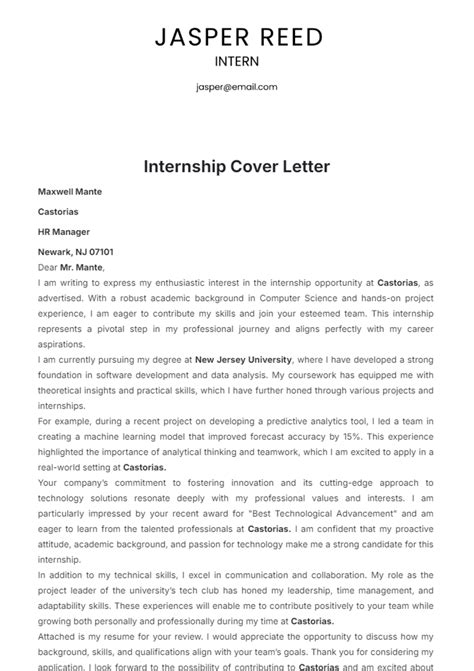 Sample Cover Letter For Internship
