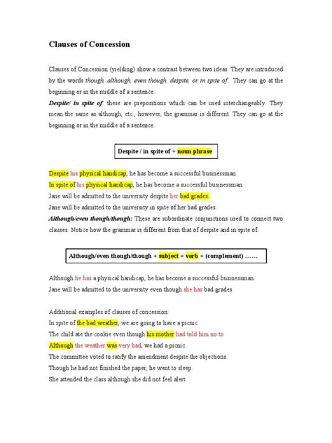 Concession Preposition Examples