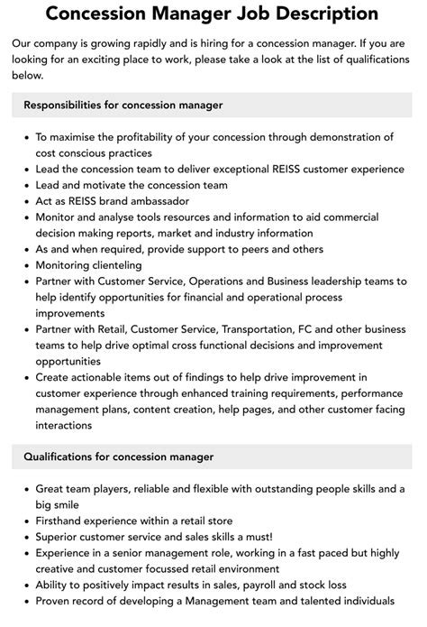 Concession Stand Job Description