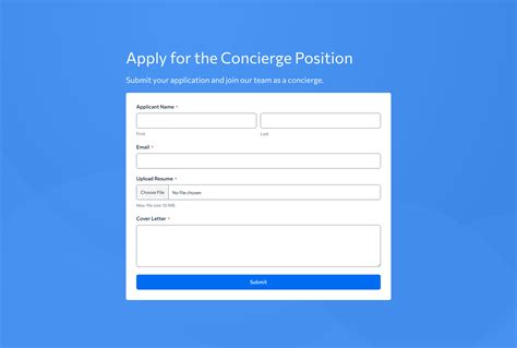 concierge job application form template