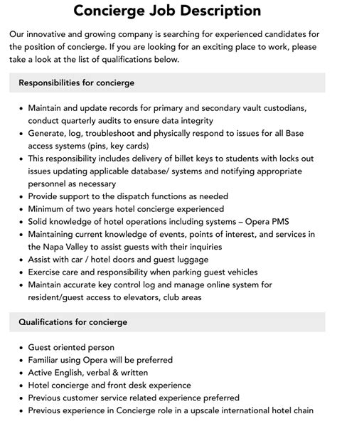 concierge job description