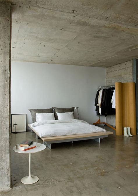 Concrete wall for charming bedroom
