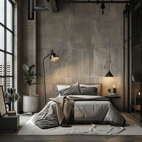Concrete floor in industrial bedroom
