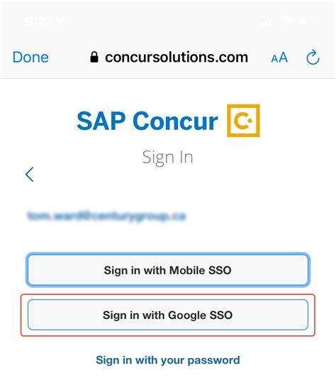 concur sap log in