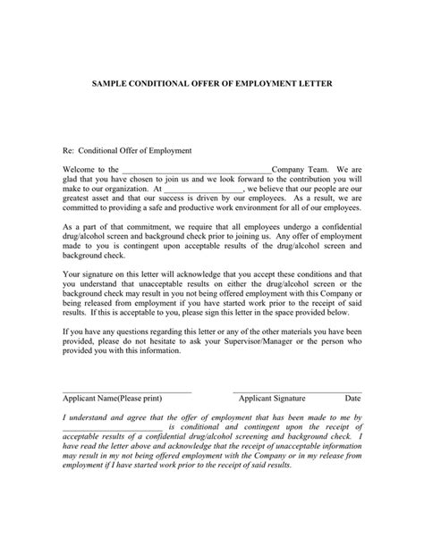 Letter Making Conditional Offer of Employment Osprey HRC