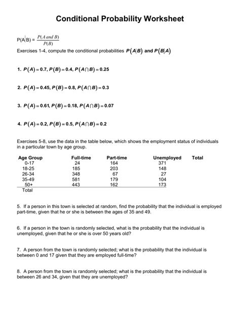 conditional probability worksheet with answers pdf