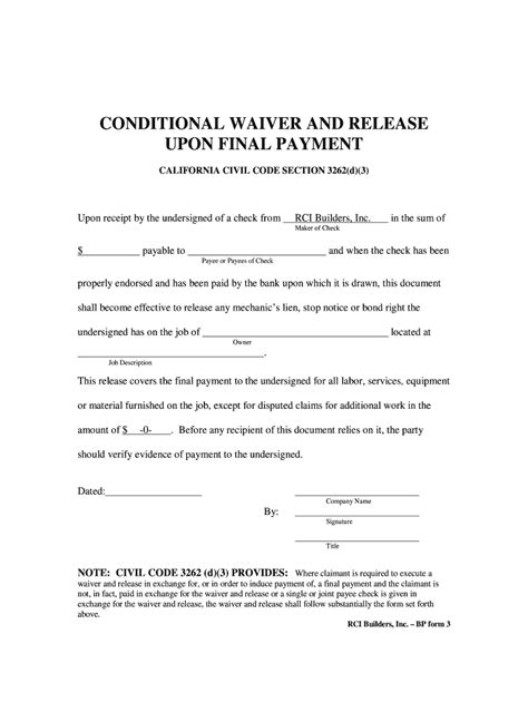 conditional waiver on progress payment