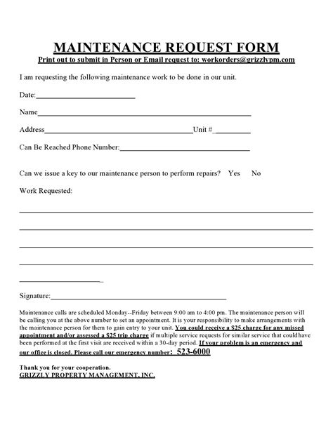 condo association maintenance request form template