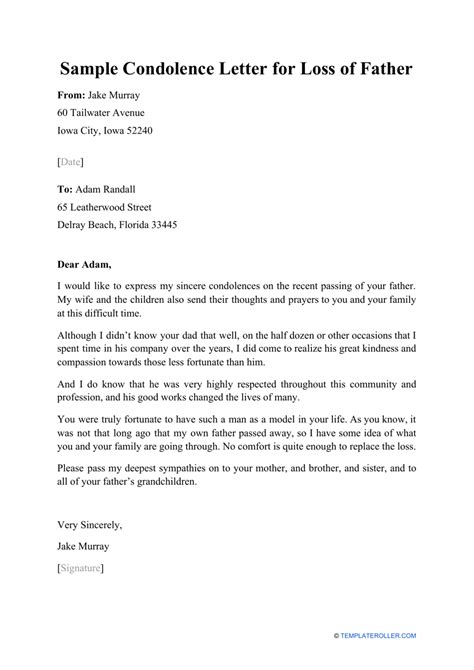 condolence letter on death of father