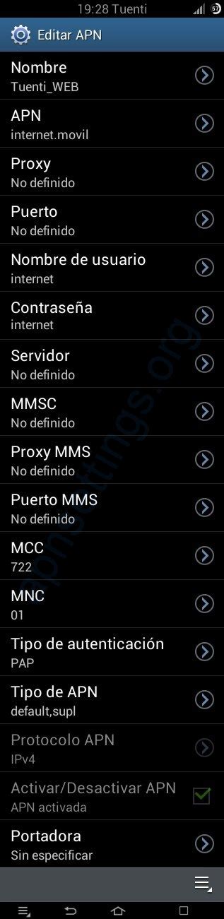 configuracion apn tuenti argentina