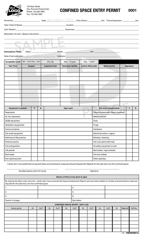 confined space entry form template