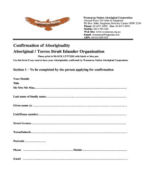 confirmation of aboriginality form template